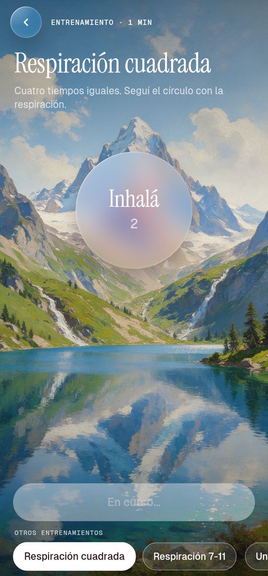 Una meditación guiada: el círculo que marca la respiración sobre un óleo de montaña